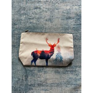 Watercolor Buck Deer Shadow Cotton Canvas Small Makeup Bag Travel Toiletry Pouch